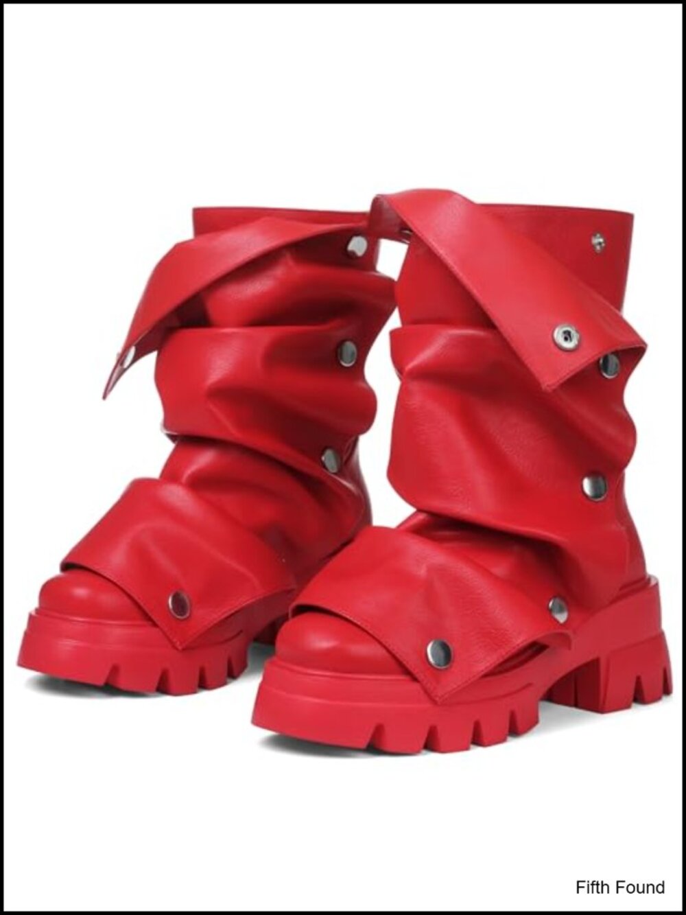 Slouchy Fold-Over Mid Calf Platform Combat Boots Synthetic Leather